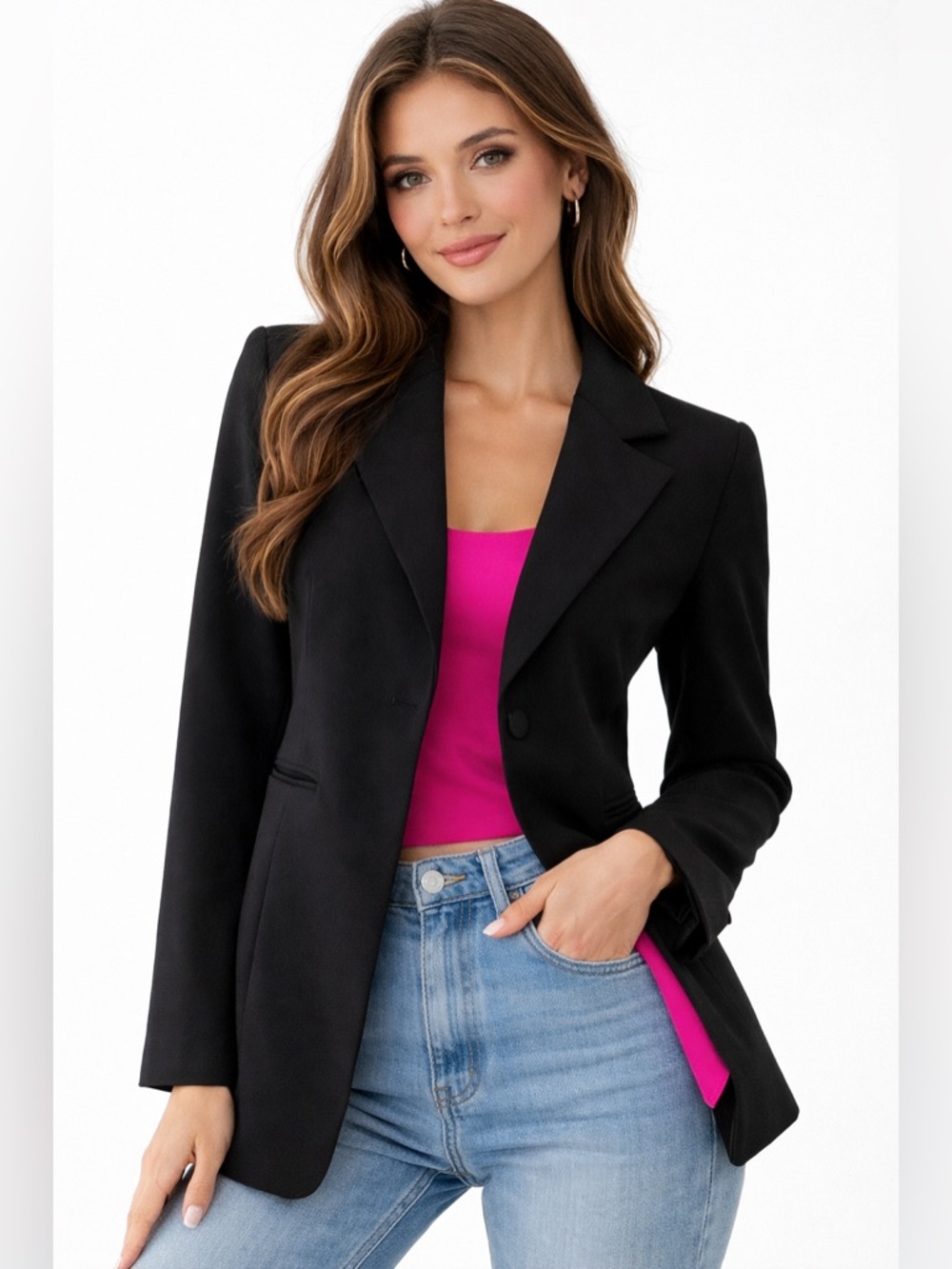 Altuzarra Black Tailored Blazer with Hot Pink Silk Lining